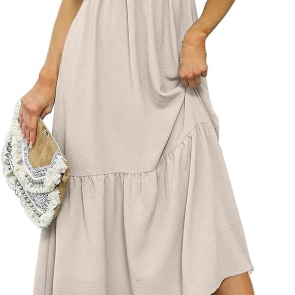 Women's Cotton Maxi Dress with Pockets Ruffle Sleeve Smocked Casual Style - Picture 5 of 5